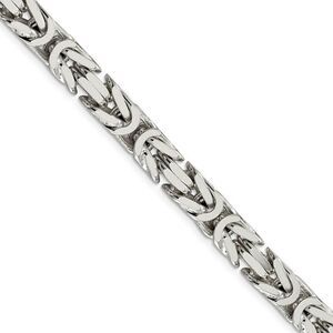 Mens 8.25mm Sterling Silver Square Solid Byzantine Necklace, 20 Inch